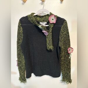 Vintage Acorn Sweater Women’s Medium Crewneck Wool Tweed Sweater Flowers